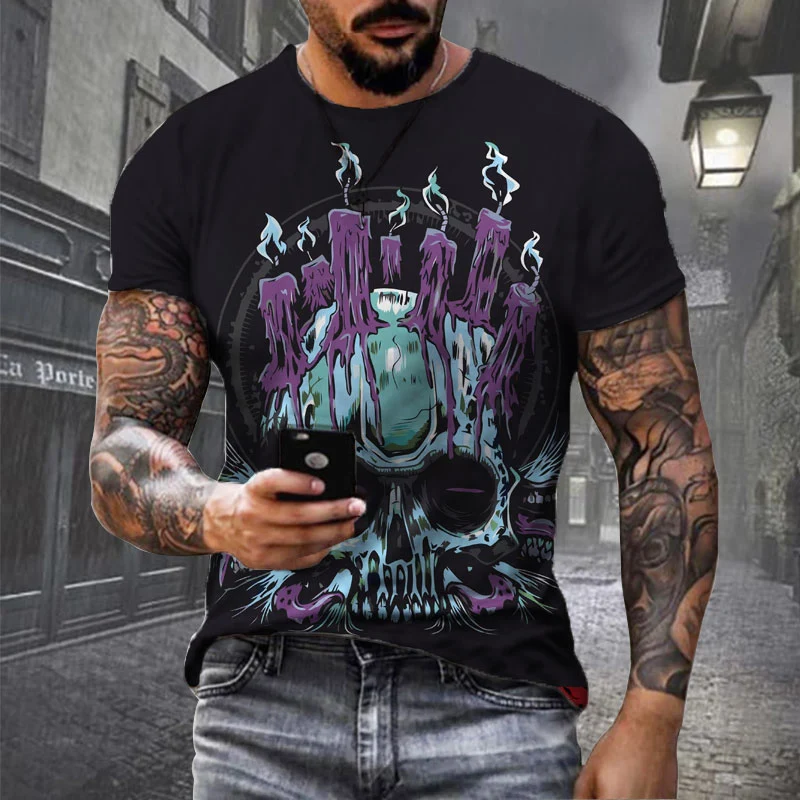 Herren Horror Skulls 3D T-Shirt Rundhals Unisex Sommer Streetwear Motorcycle