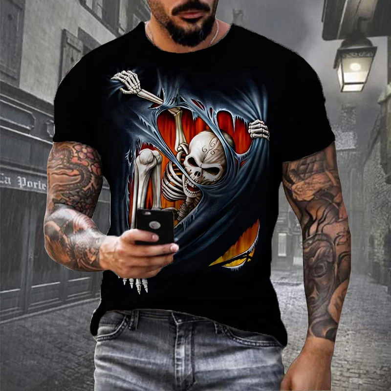 Herren Horror Skulls 3D T-Shirt Rundhals Unisex Sommer Streetwear Motorcycle