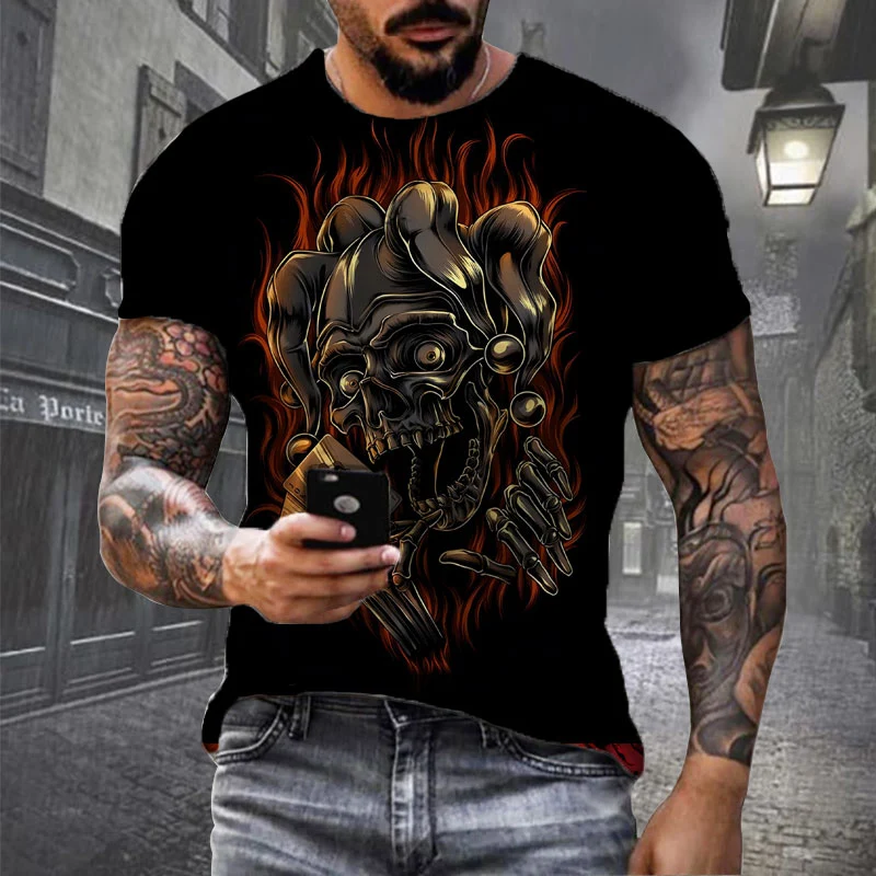Herren Horror Skulls 3D T-Shirt Rundhals Unisex Sommer Streetwear Motorcycle