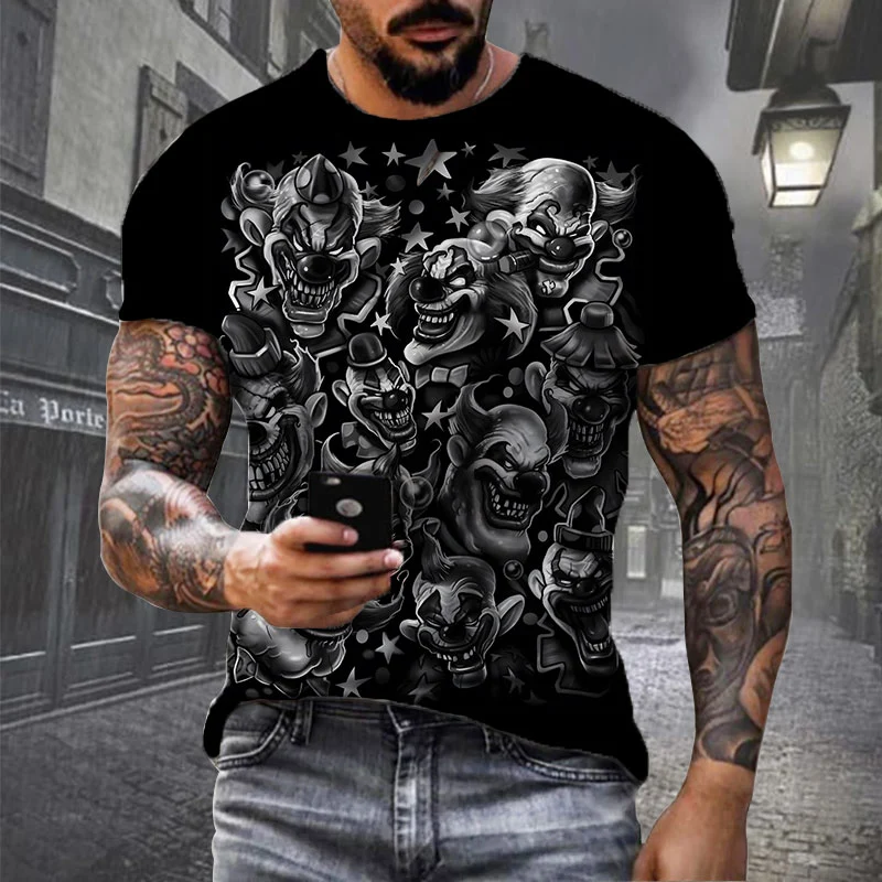 Herren Horror Skulls 3D T-Shirt Rundhals Unisex Sommer Streetwear Motorcycle