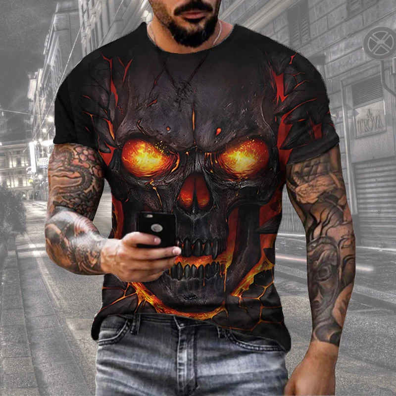 Herren Horror Skulls 3D T-Shirt Rundhals Unisex Sommer Streetwear Motorcycle