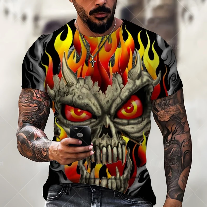 Herren Horror Skulls 3D T-Shirt Rundhals Unisex Sommer Streetwear Motorcycle