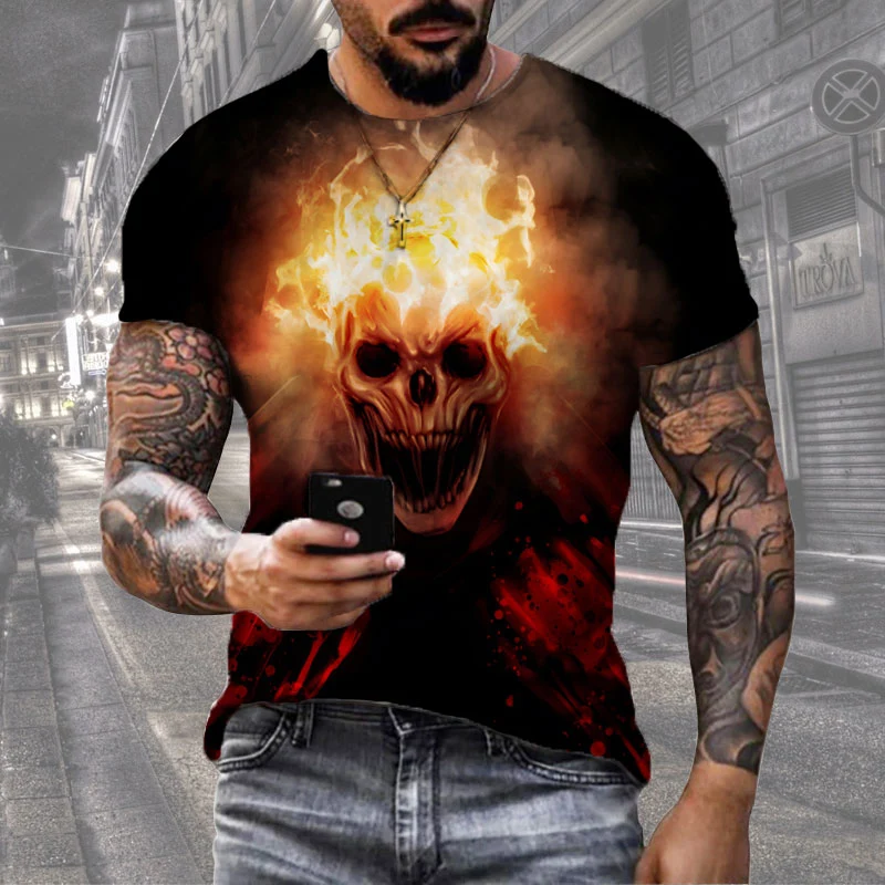 Herren Horror Skulls 3D T-Shirt Rundhals Unisex Sommer Streetwear Motorcycle