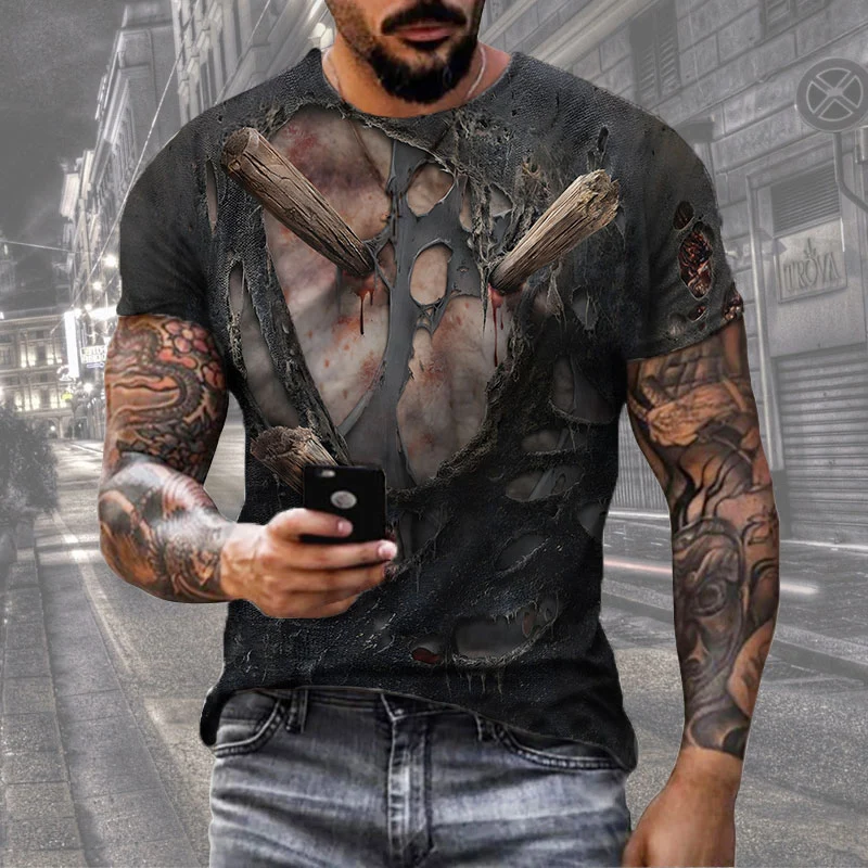 Herren Horror Skulls 3D T-Shirt Rundhals Unisex Sommer Streetwear Motorcycle