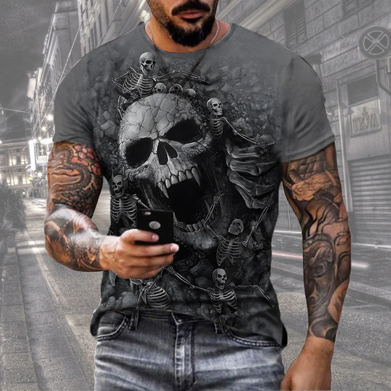 Herren Horror Skulls 3D T-Shirt Rundhals Unisex Sommer Streetwear Motorcycle