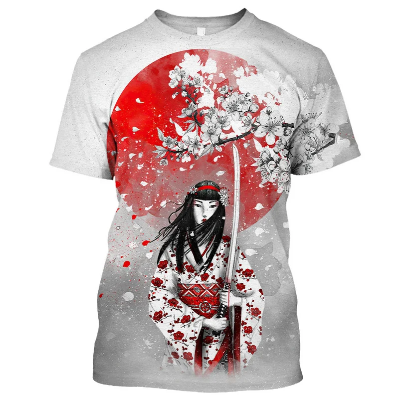 Herren Japan Geisha 3D T-Shirt Rundhals Unisex Sommer Streetwear