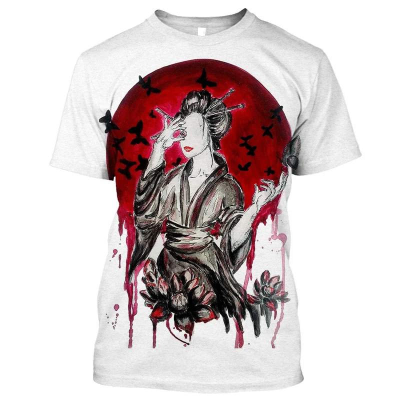 Herren Japan Geisha 3D T-Shirt Rundhals Unisex Sommer Streetwear