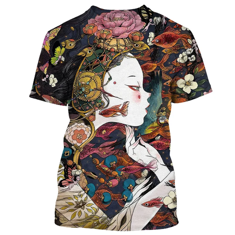 Herren Japan Geisha 3D T-Shirt Rundhals Unisex Sommer Streetwear
