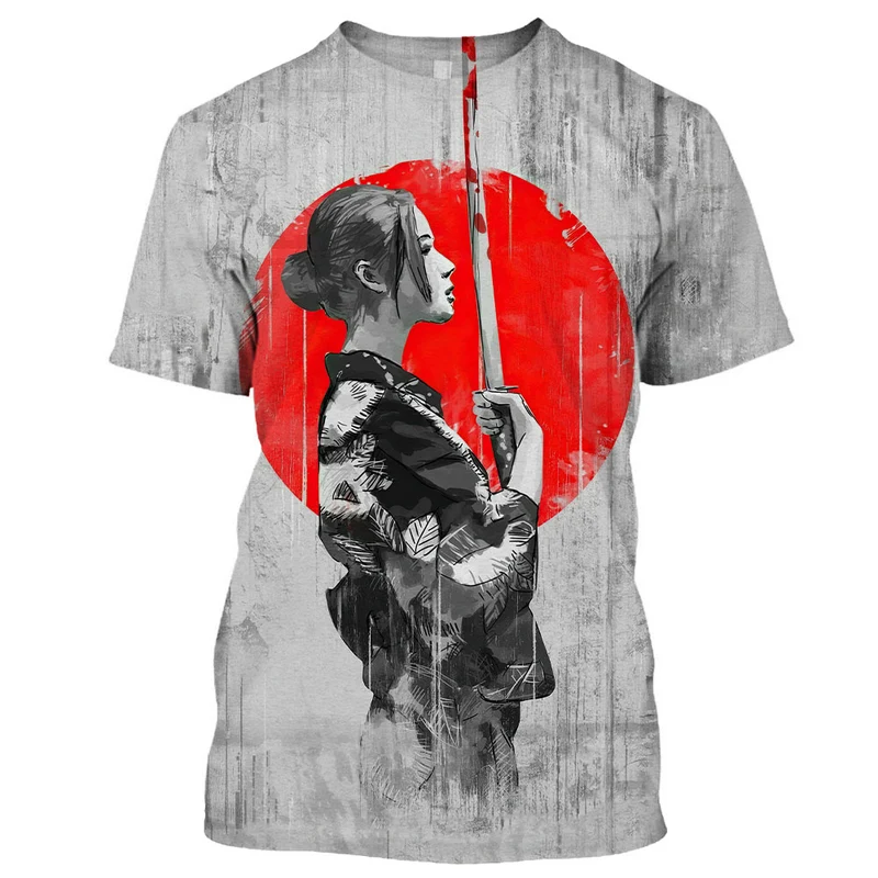 Herren Japan Geisha 3D T-Shirt Rundhals Unisex Sommer Streetwear