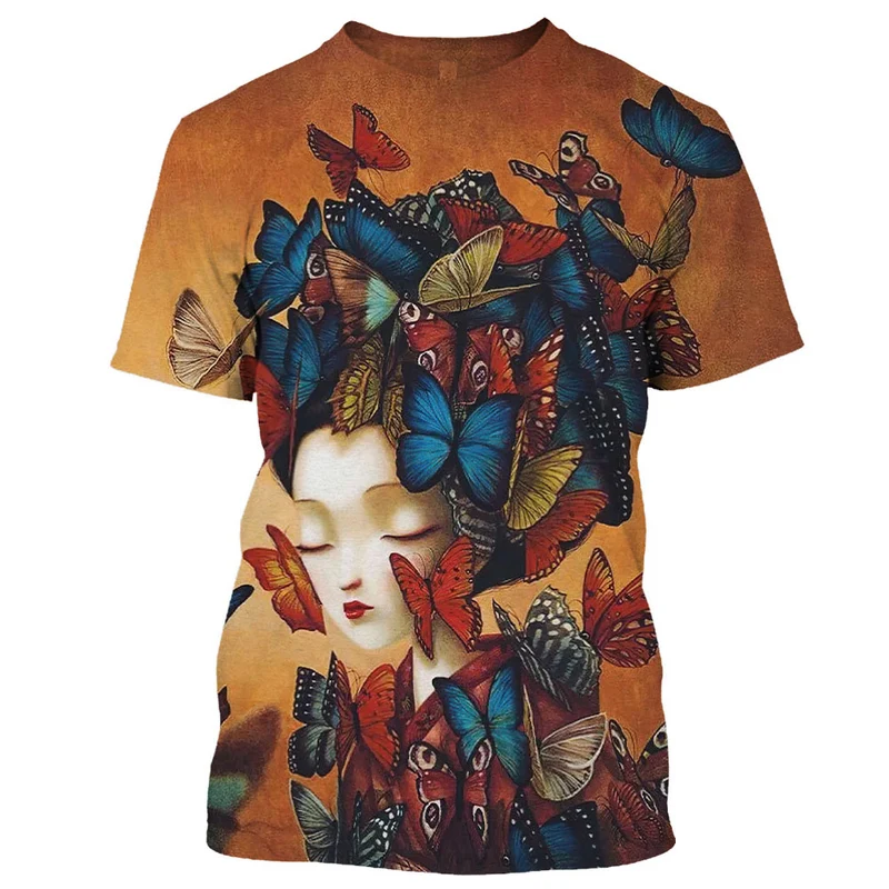Herren Japan Geisha 3D T-Shirt Rundhals Unisex Sommer Streetwear