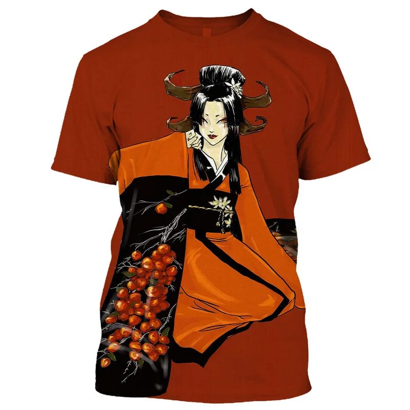 Herren Japan Geisha 3D T-Shirt Rundhals Unisex Sommer Streetwear