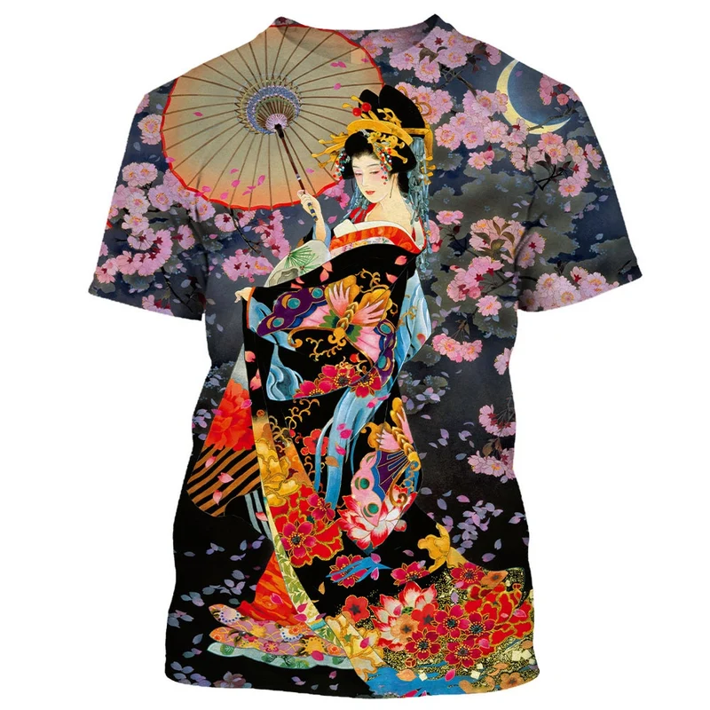 Herren Japan Geisha 3D T-Shirt Rundhals Unisex Sommer Streetwear
