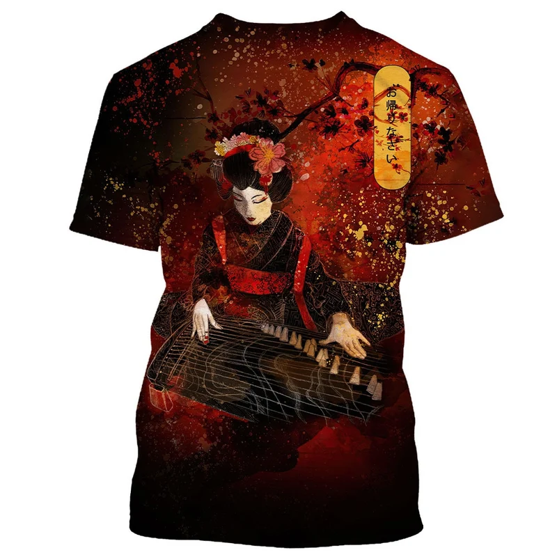 Herren Japan Geisha 3D T-Shirt Rundhals Unisex Sommer Streetwear