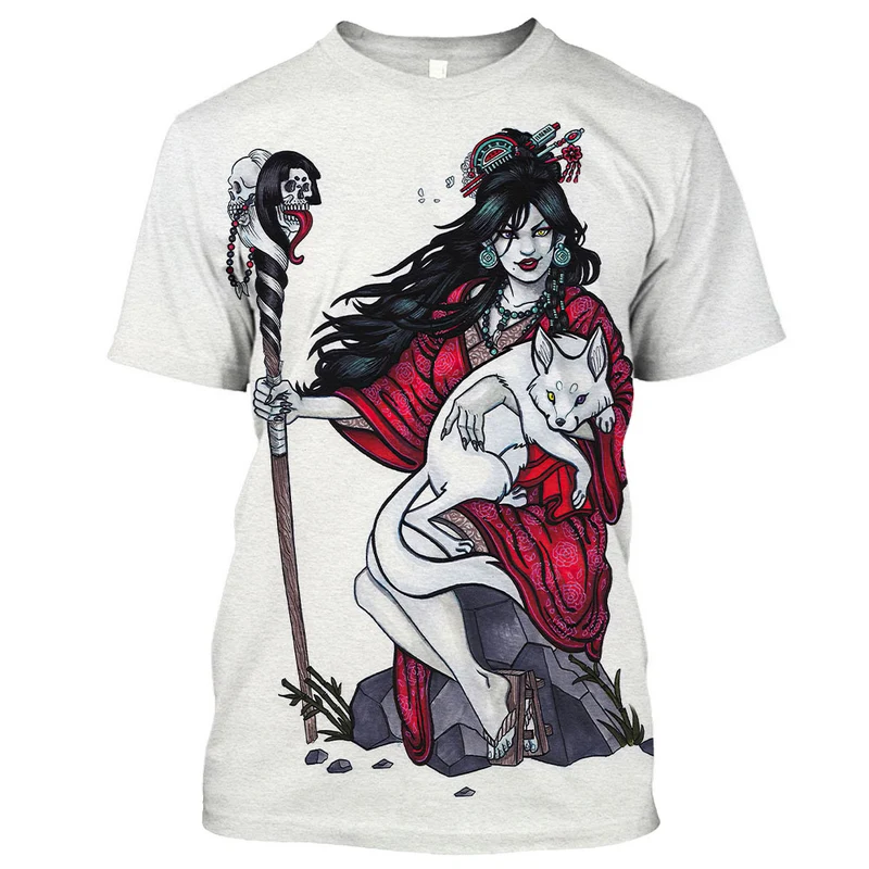 Herren Japan Geisha 3D T-Shirt Rundhals Unisex Sommer Streetwear