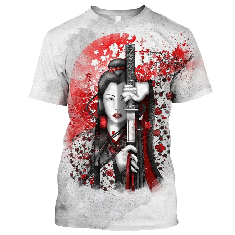 Herren Japan Geisha 3D T-Shirt Rundhals Unisex Sommer Streetwear