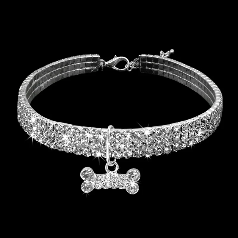 Hundehalsband Strass Silber Mops Halsband S M L Hunde Chihuahua Pink
