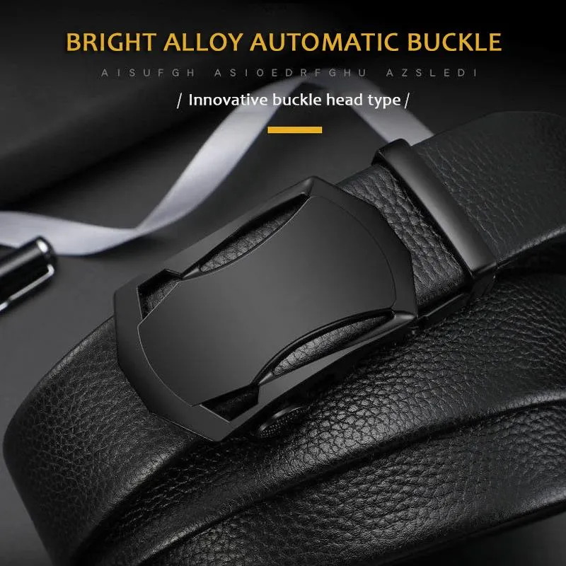 Neue Herren Gürtel Automatik Eckig Schnalle Schwarz Herrengürtel Luxusgürtel