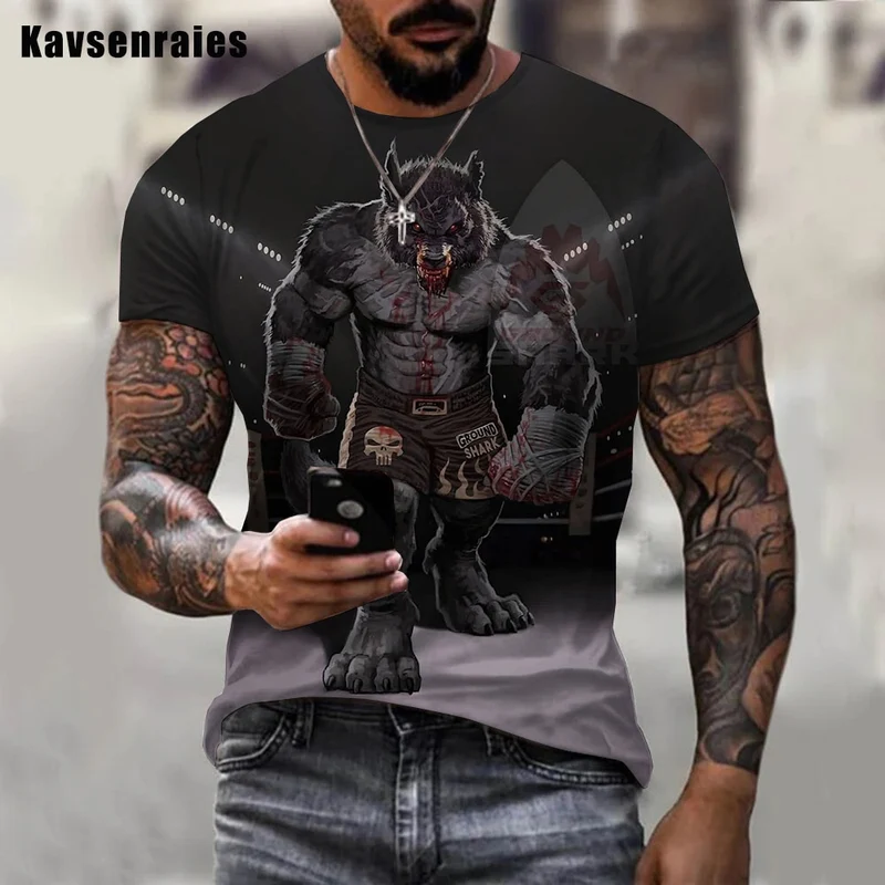Fashion Herren Boxing Dog 3D T-Shirt Rundhals Unisex Men Fight Club Streetwear