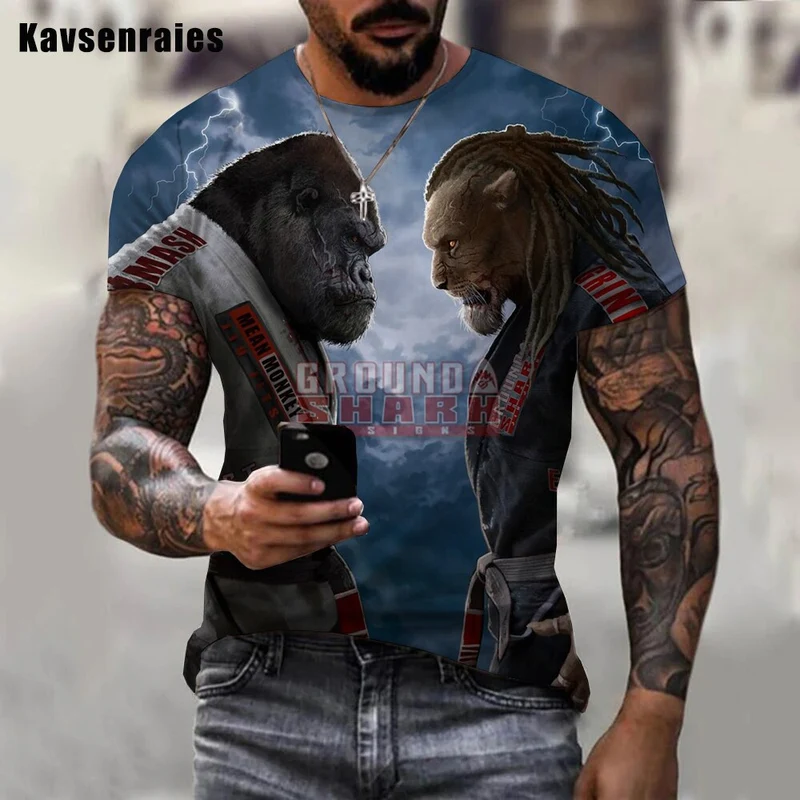 Fashion Herren Boxing Dog 3D T-Shirt Rundhals Unisex Men Fight Club Streetwear