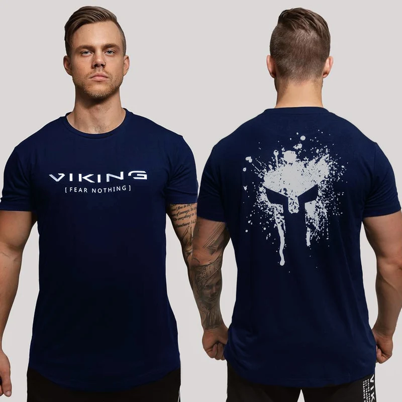 Herren Gym Fitness Viking Tattoo 3D T-Shirt Rundhals Unisex Streetwear