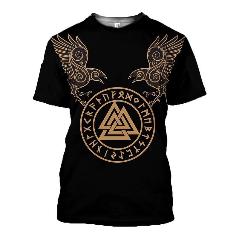 Herren Gym Fitness Viking Tattoo 3D T-Shirt Rundhals Unisex Streetwear