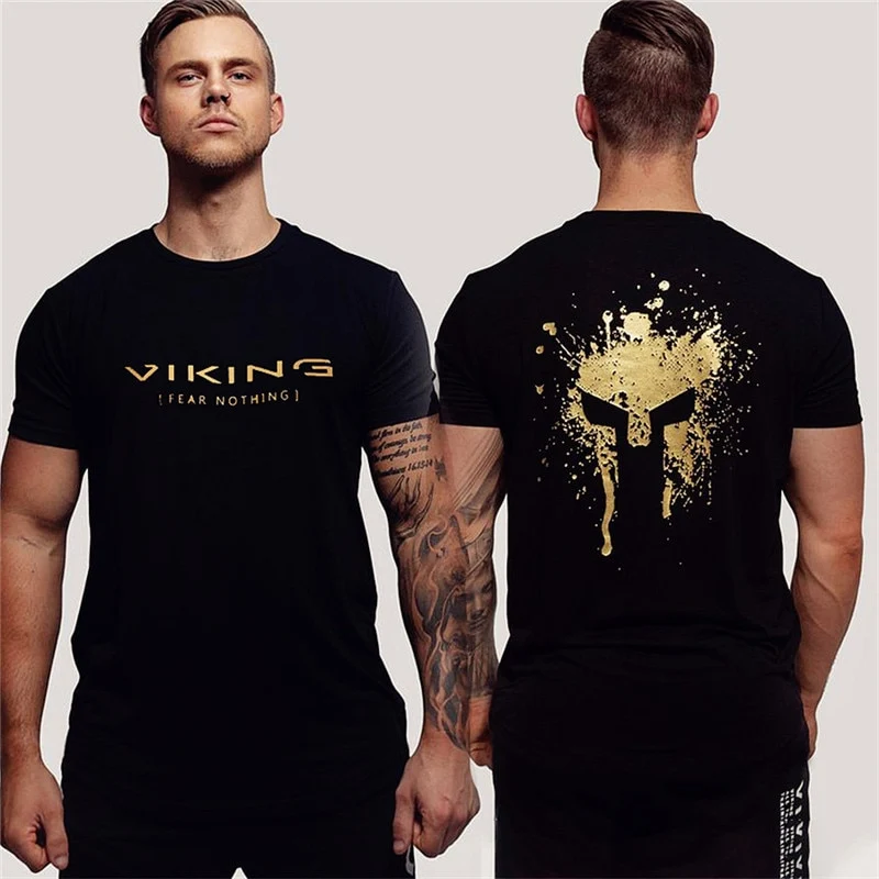 Herren Gym Fitness Viking Tattoo 3D T-Shirt Rundhals Unisex Streetwear