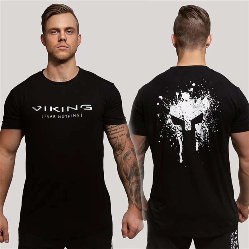 Herren Gym Fitness Viking Tattoo 3D T-Shirt Rundhals Unisex Streetwear