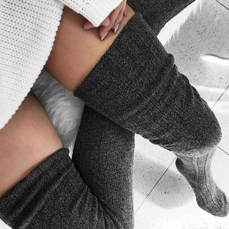 Damen Lange Socken Beinwärmer Stulpen Beinlinge Häkeln Kniestrümpfe Overknees
