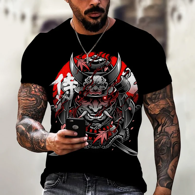 Herren Samurai Oversized 3D T-Shirt Rundhals Unisex Sommer Streetwear