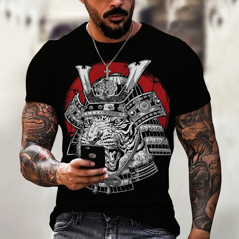 Herren Samurai Oversized 3D T-Shirt Rundhals Unisex Sommer Streetwear