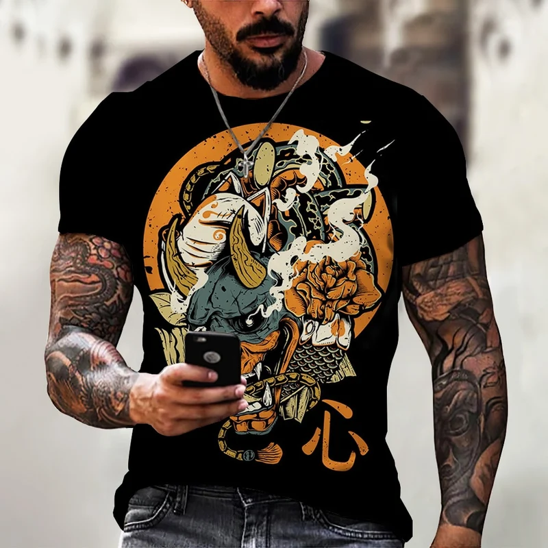 Herren Samurai Oversized 3D T-Shirt Rundhals Unisex Sommer Streetwear