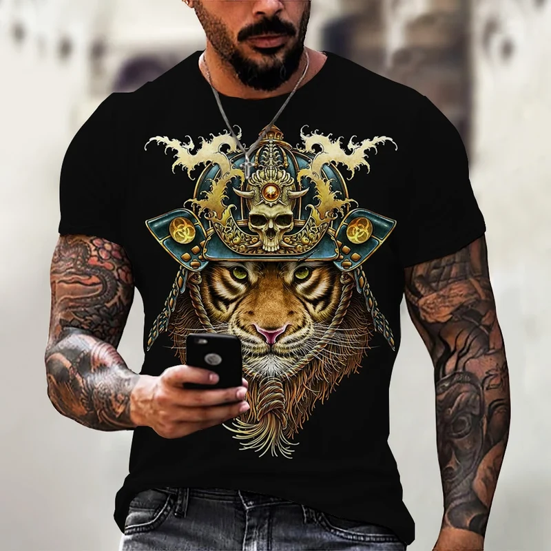 Herren Samurai Oversized 3D T-Shirt Rundhals Unisex Sommer Streetwear