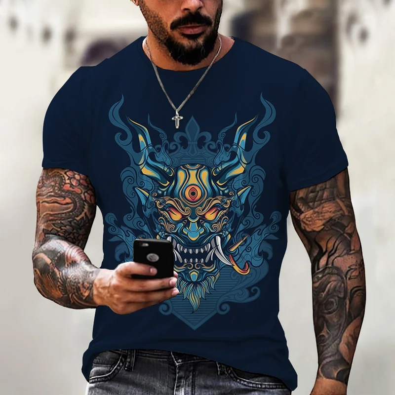 Herren Samurai Oversized 3D T-Shirt Rundhals Unisex Sommer Streetwear