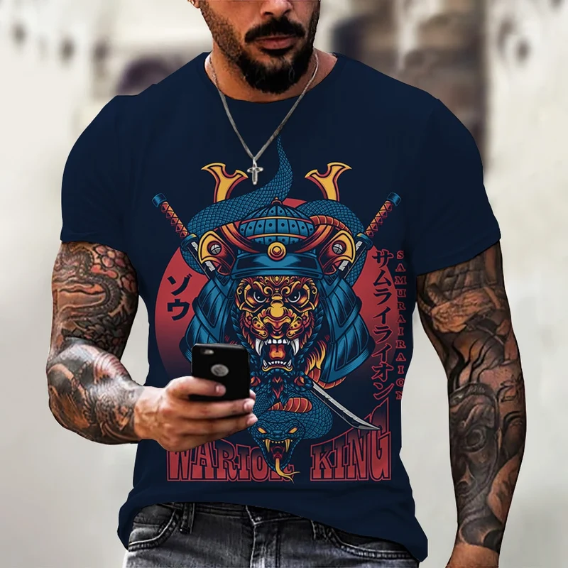 Herren Samurai Oversized 3D T-Shirt Rundhals Unisex Sommer Streetwear