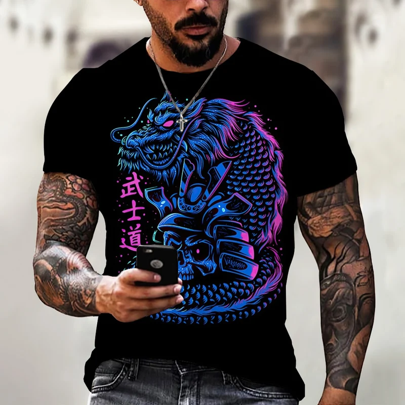 Herren Samurai Oversized 3D T-Shirt Rundhals Unisex Sommer Streetwear
