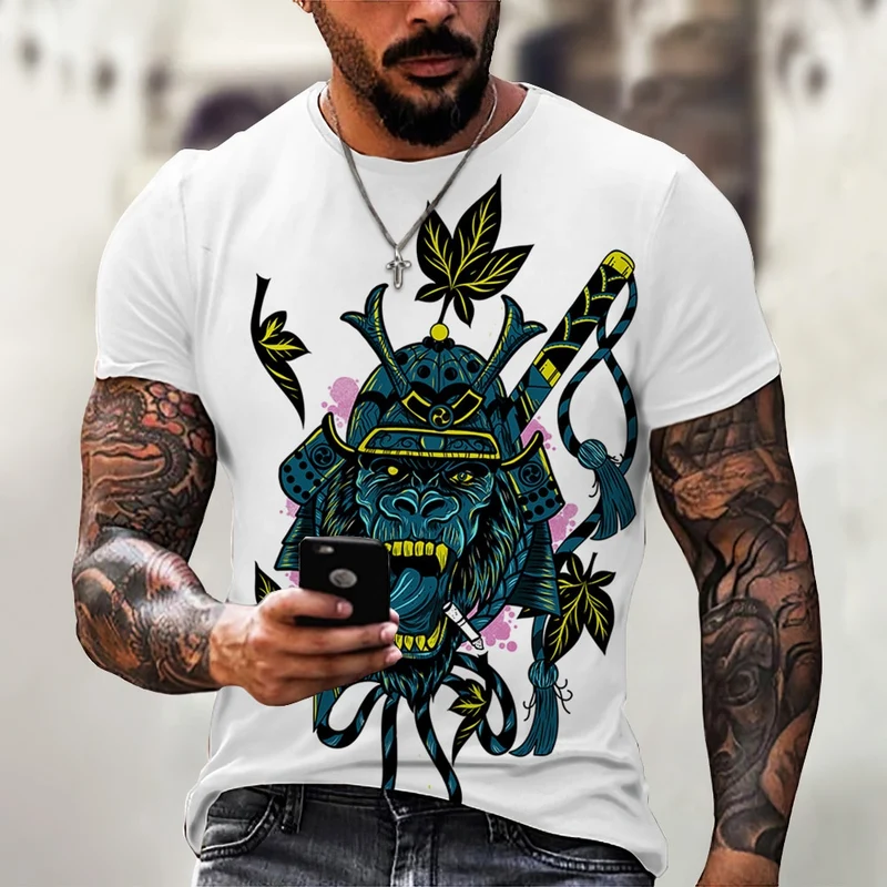 Herren Samurai Oversized 3D T-Shirt Rundhals Unisex Sommer Streetwear