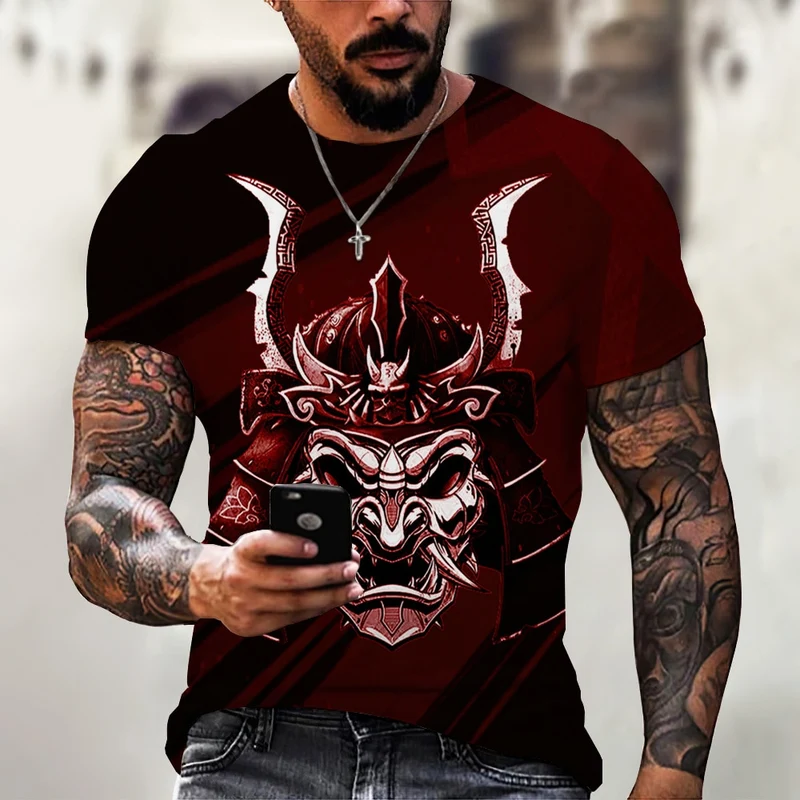 Herren Samurai Oversized 3D T-Shirt Rundhals Unisex Sommer Streetwear