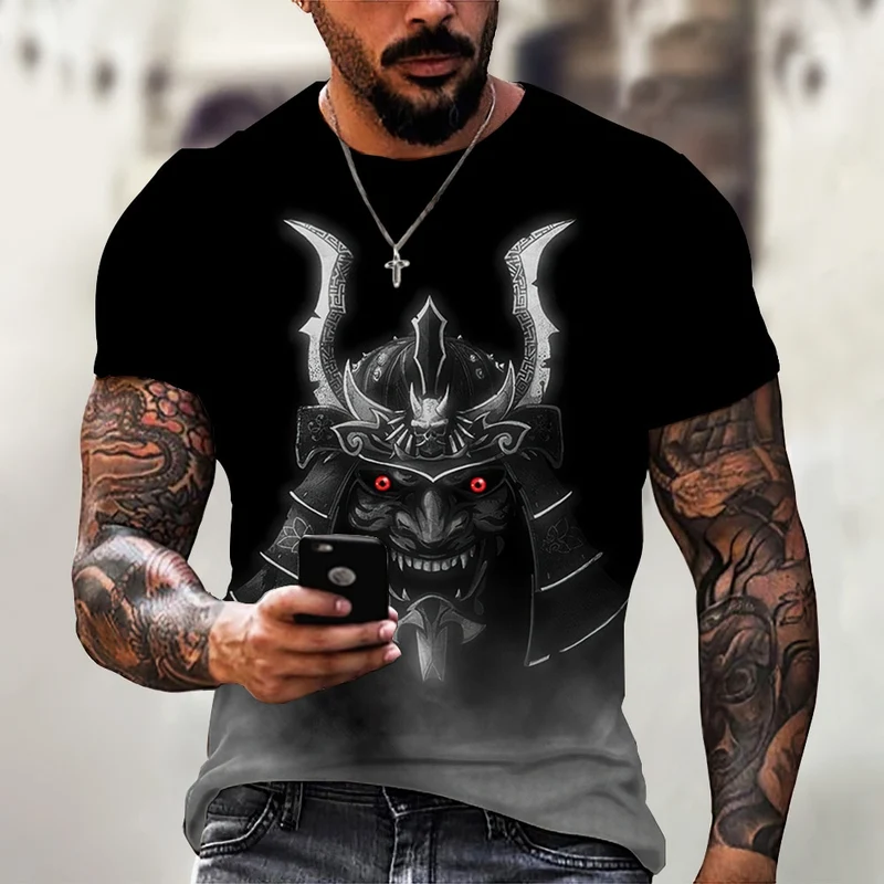Herren Samurai Oversized 3D T-Shirt Rundhals Unisex Sommer Streetwear