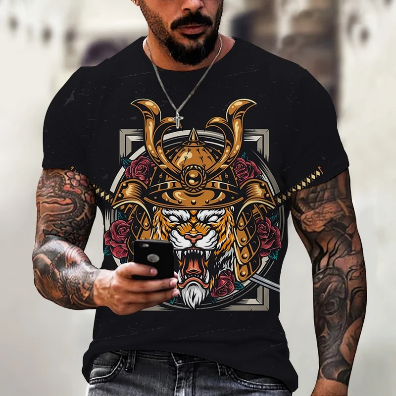 Herren Samurai Oversized 3D T-Shirt Rundhals Unisex Sommer Streetwear