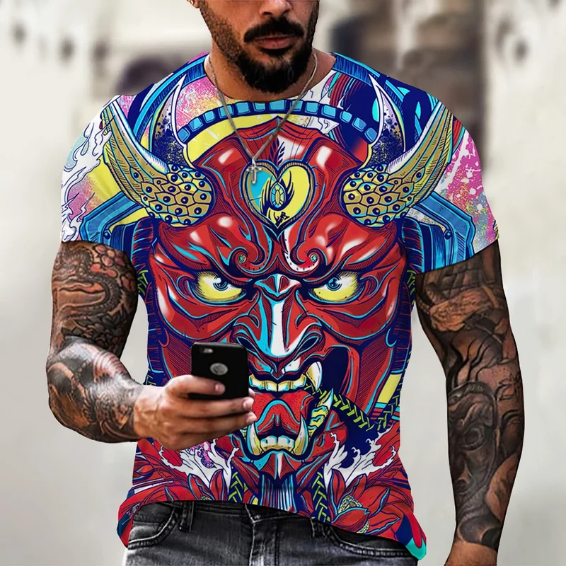 Herren Samurai Oversized 3D T-Shirt Rundhals Unisex Sommer Streetwear