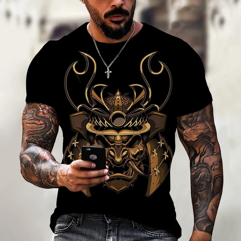 Herren Samurai Oversized 3D T-Shirt Rundhals Unisex Sommer Streetwear