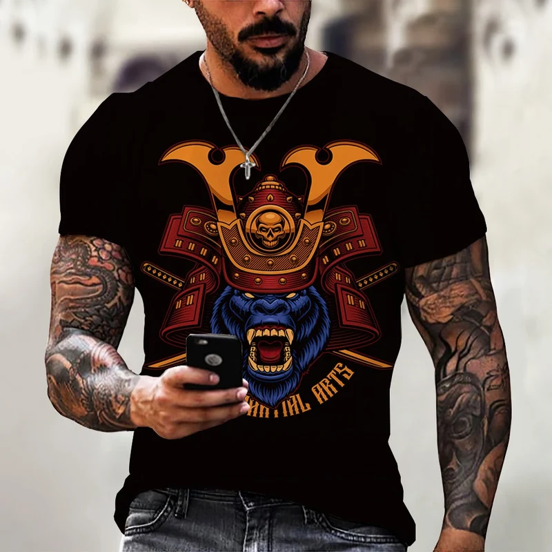 Herren Samurai Oversized 3D T-Shirt Rundhals Unisex Sommer Streetwear
