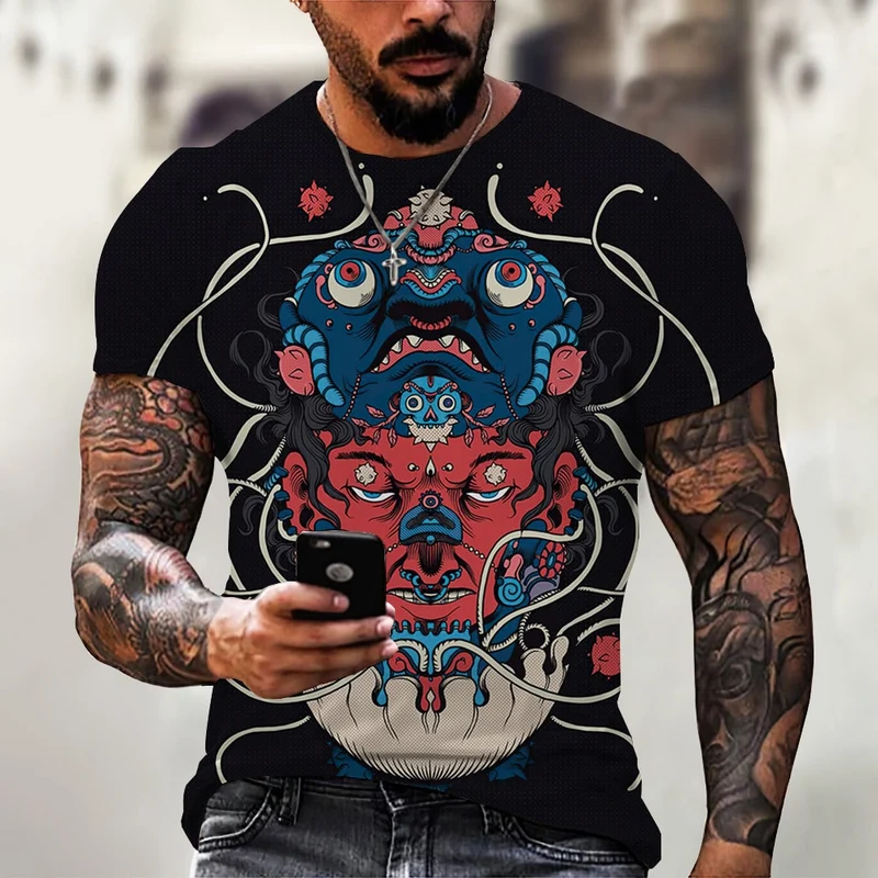 Herren Samurai Oversized 3D T-Shirt Rundhals Unisex Sommer Streetwear
