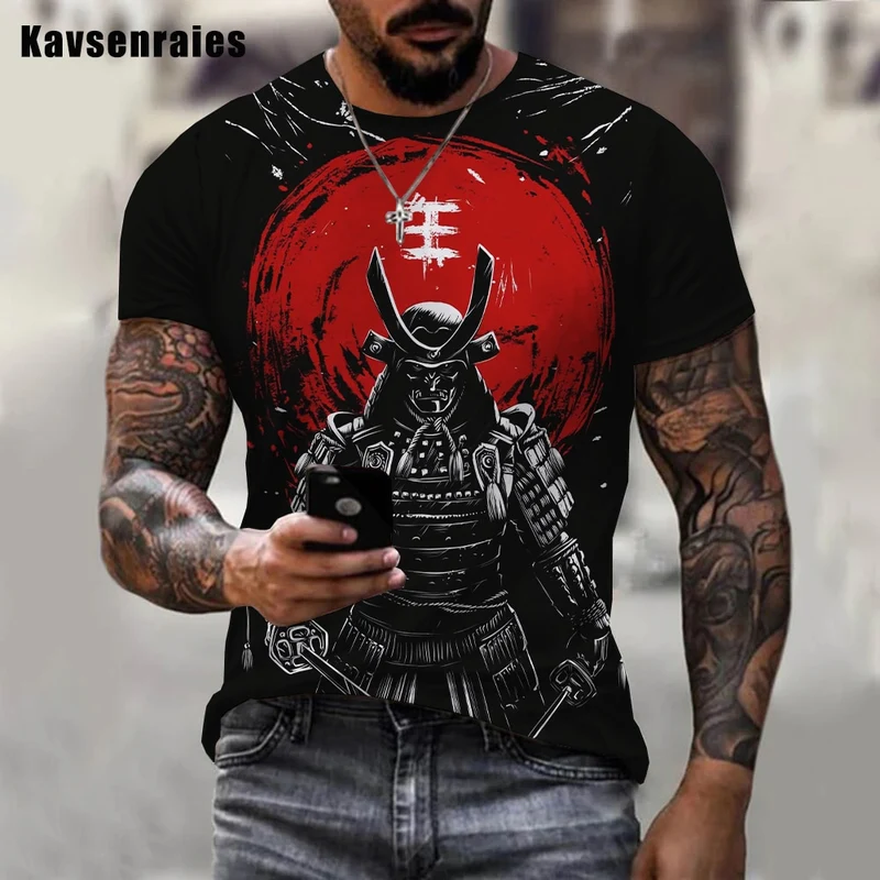 Herren Samurai Oversized 3D T-Shirt Rundhals Unisex Sommer Streetwear