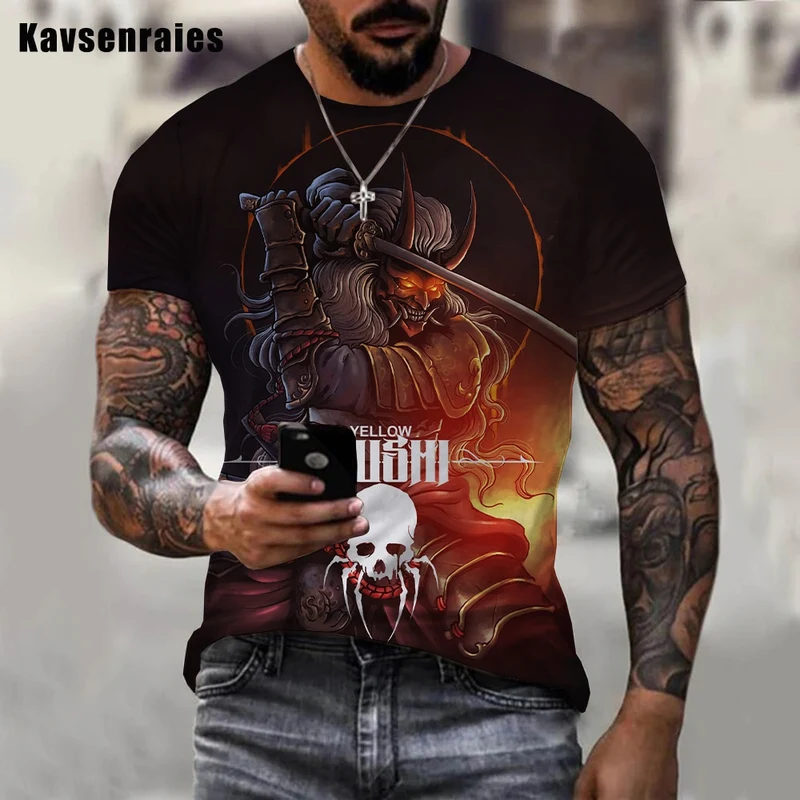 Herren Samurai Oversized 3D T-Shirt Rundhals Unisex Sommer Streetwear