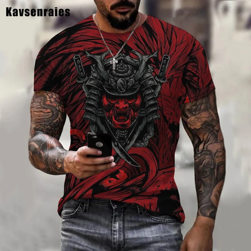 Herren Samurai Oversized 3D T-Shirt Rundhals Unisex Sommer Streetwear