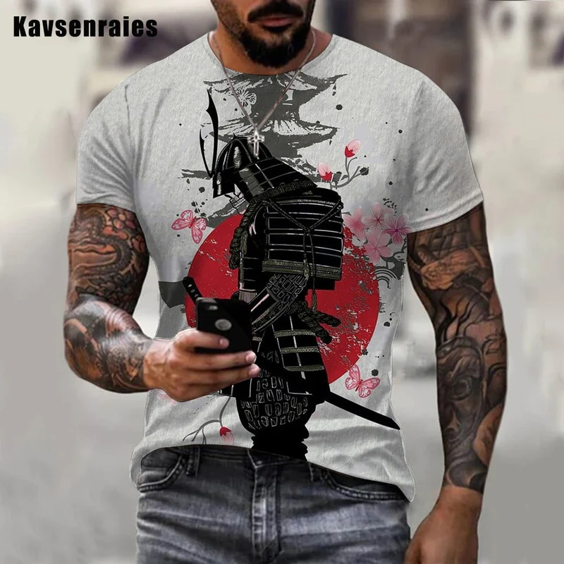 Herren Samurai Oversized 3D T-Shirt Rundhals Unisex Sommer Streetwear