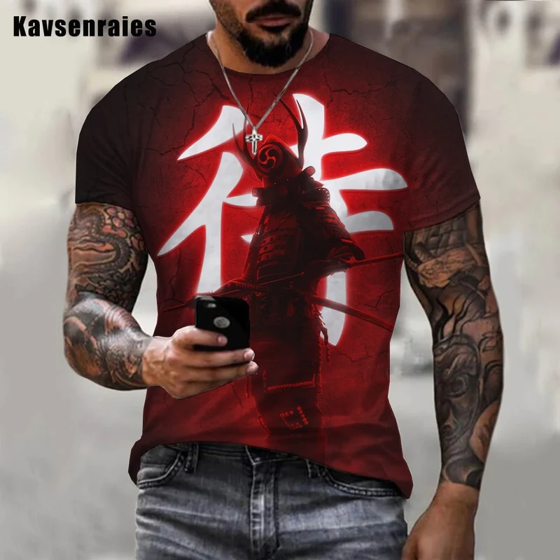 Herren Samurai Oversized 3D T-Shirt Rundhals Unisex Sommer Streetwear