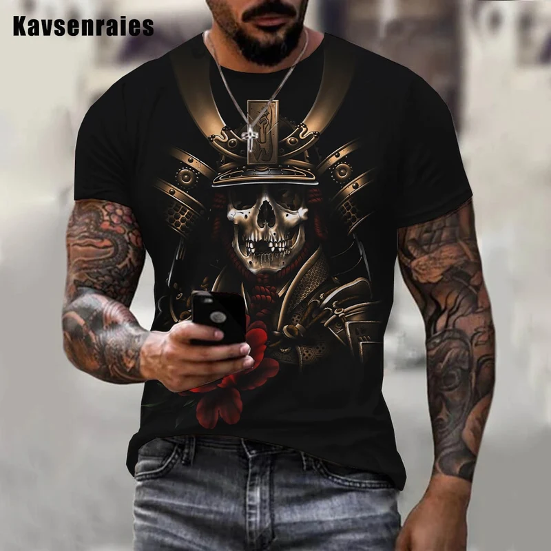 Herren Samurai Oversized 3D T-Shirt Rundhals Unisex Sommer Streetwear