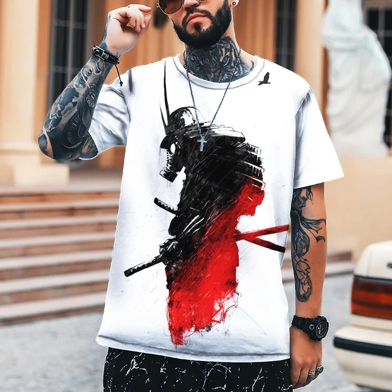 Herren Samurai Oversized 3D T-Shirt Rundhals Unisex Sommer Streetwear